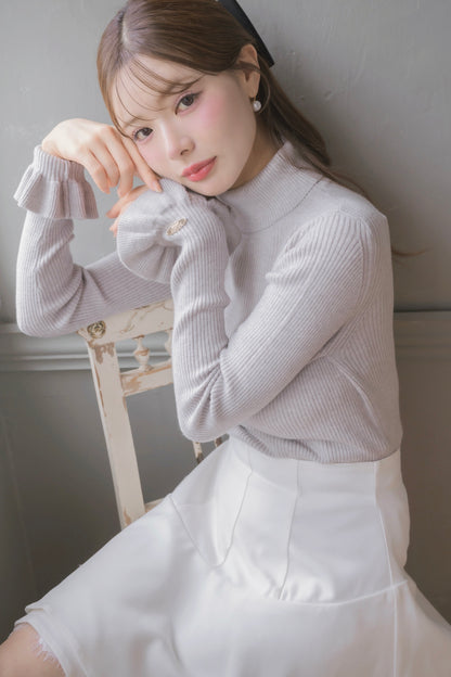 frill high-neck rib knit