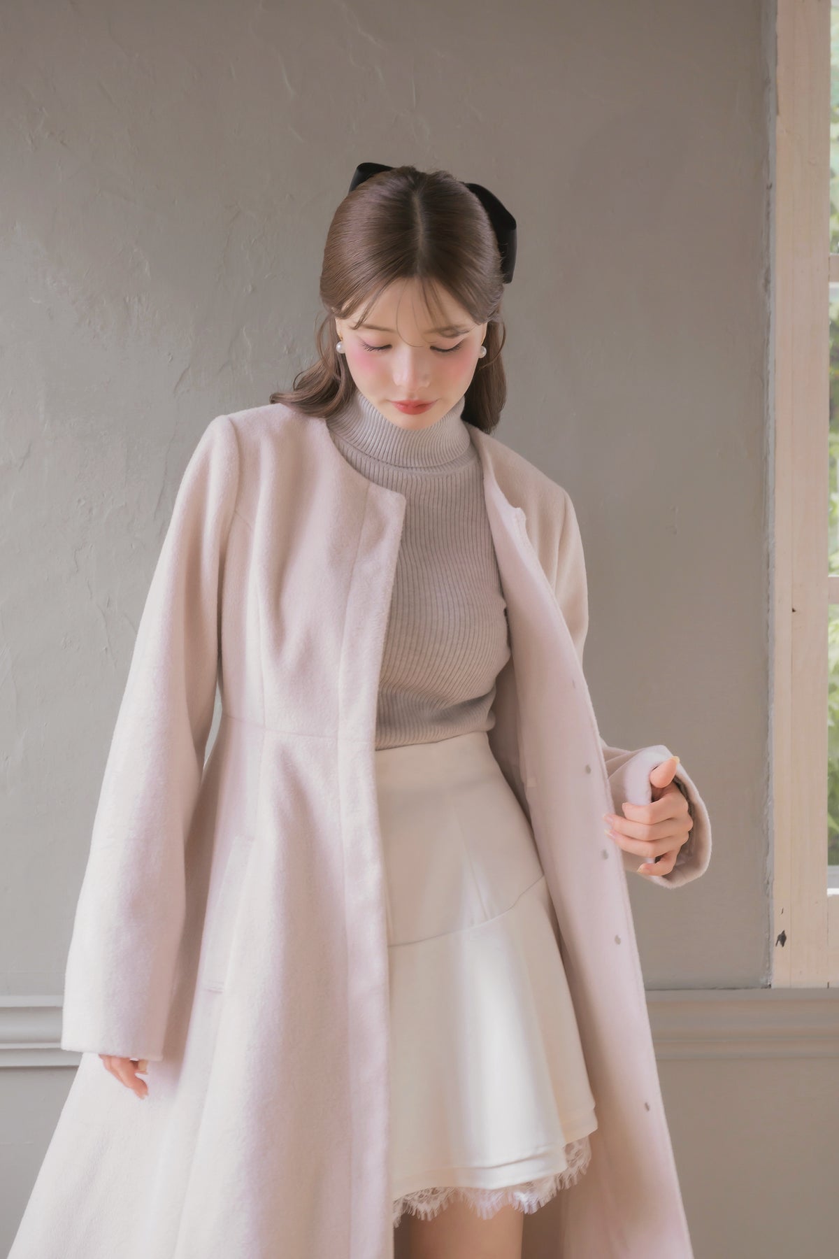 soft ribbon long coat