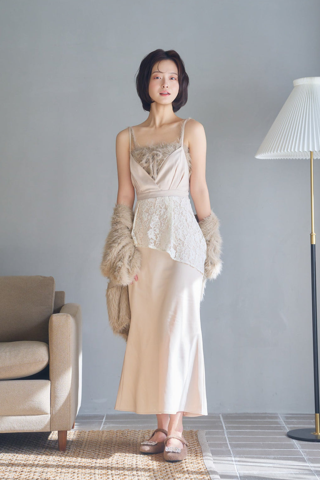 satin lace cami dress