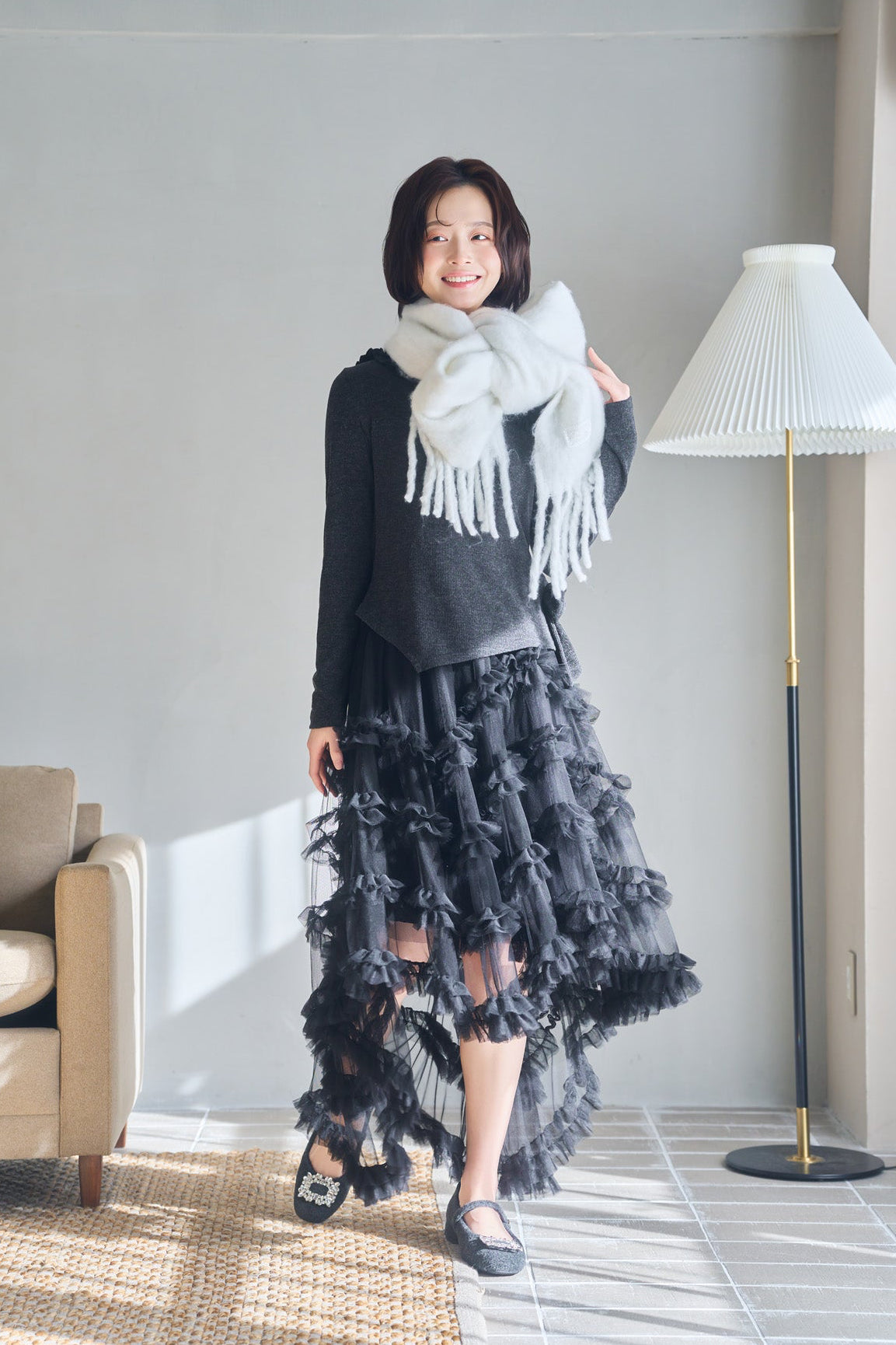 lace tag fluffy muffler