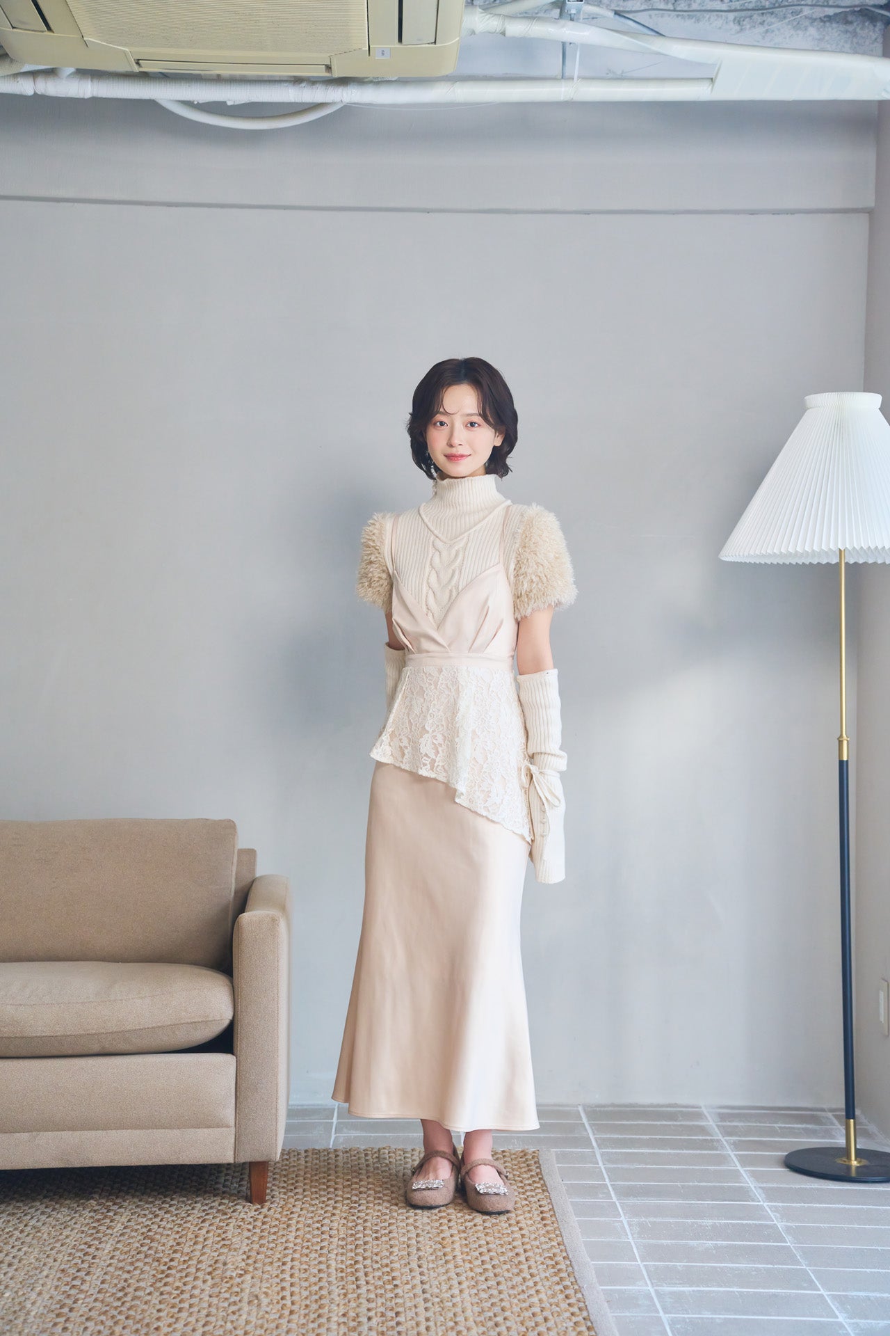 POMIII PARTAGE ニット サテン ワンピース ドッキング ファー fur docking knit – POMIII PARTAGE