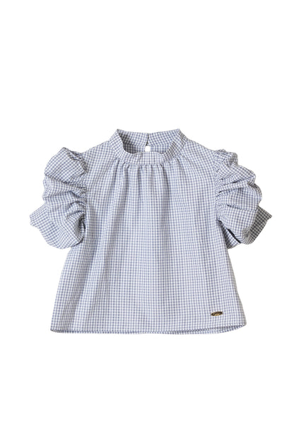 gingham puff sleeve blouse