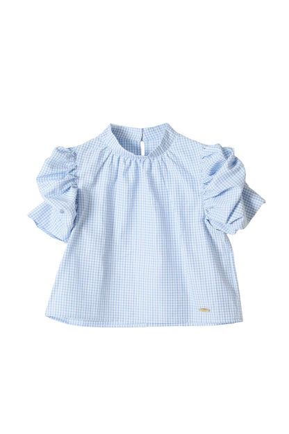 gingham puff sleeve blouse