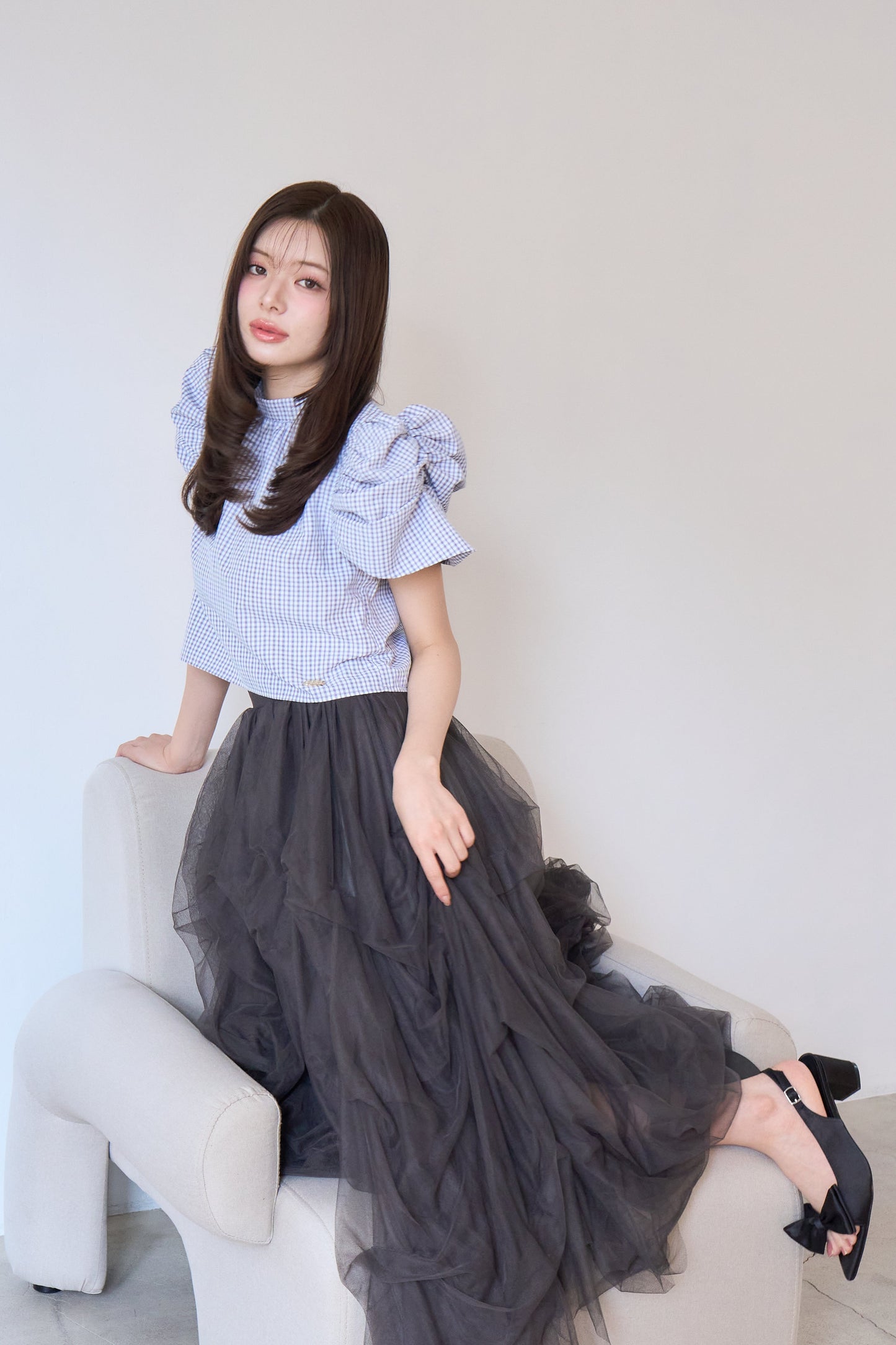 gingham puff sleeve blouse