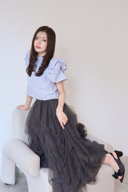gingham puff sleeve blouse