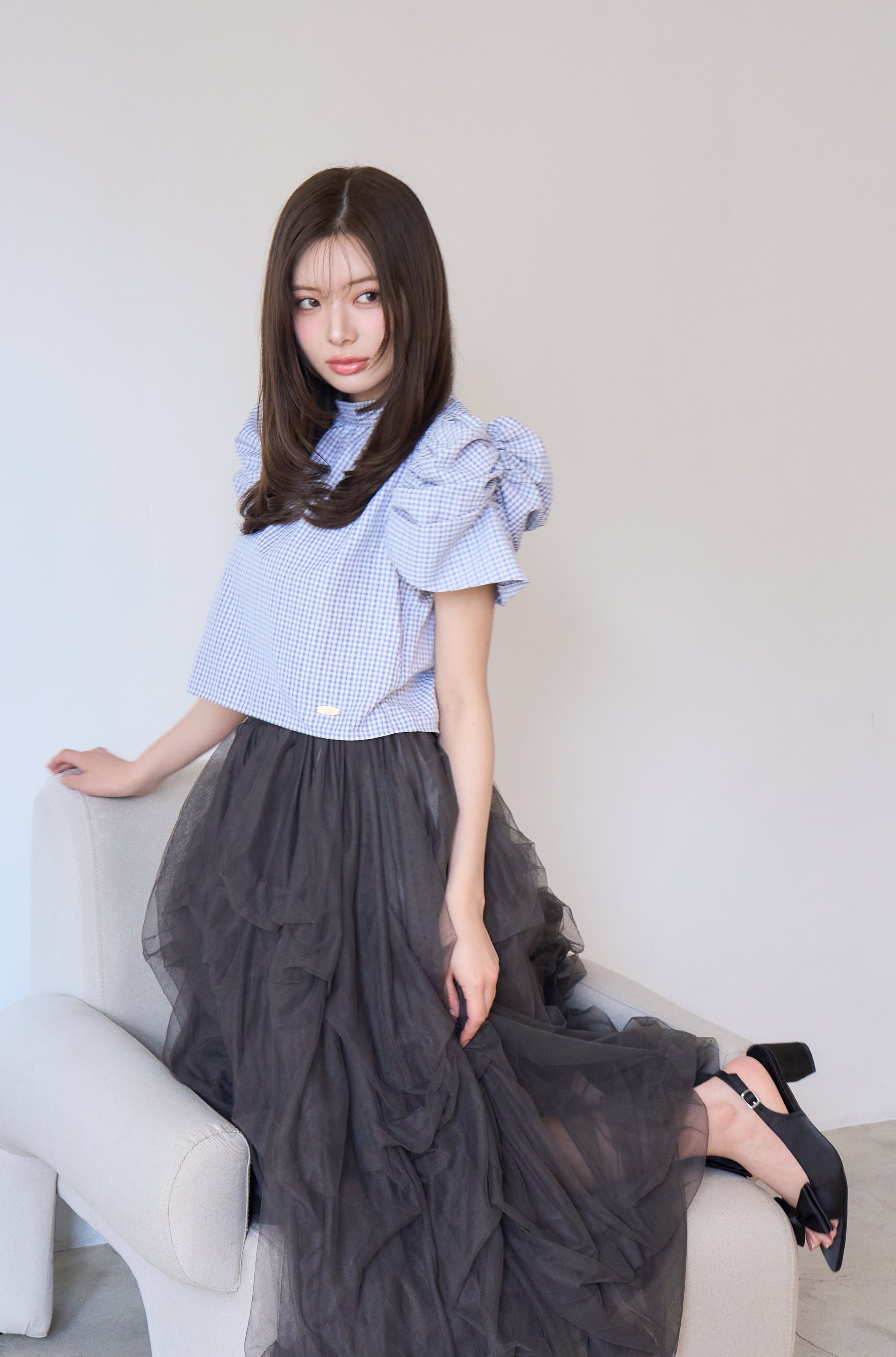 drape ribbon tulle skirt | POMIII PARTAGE