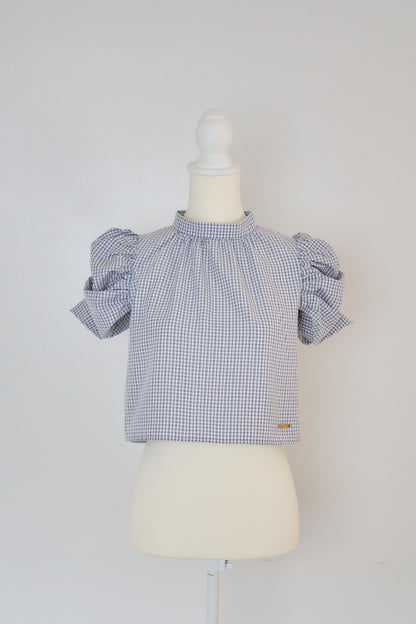 gingham puff sleeve blouse
