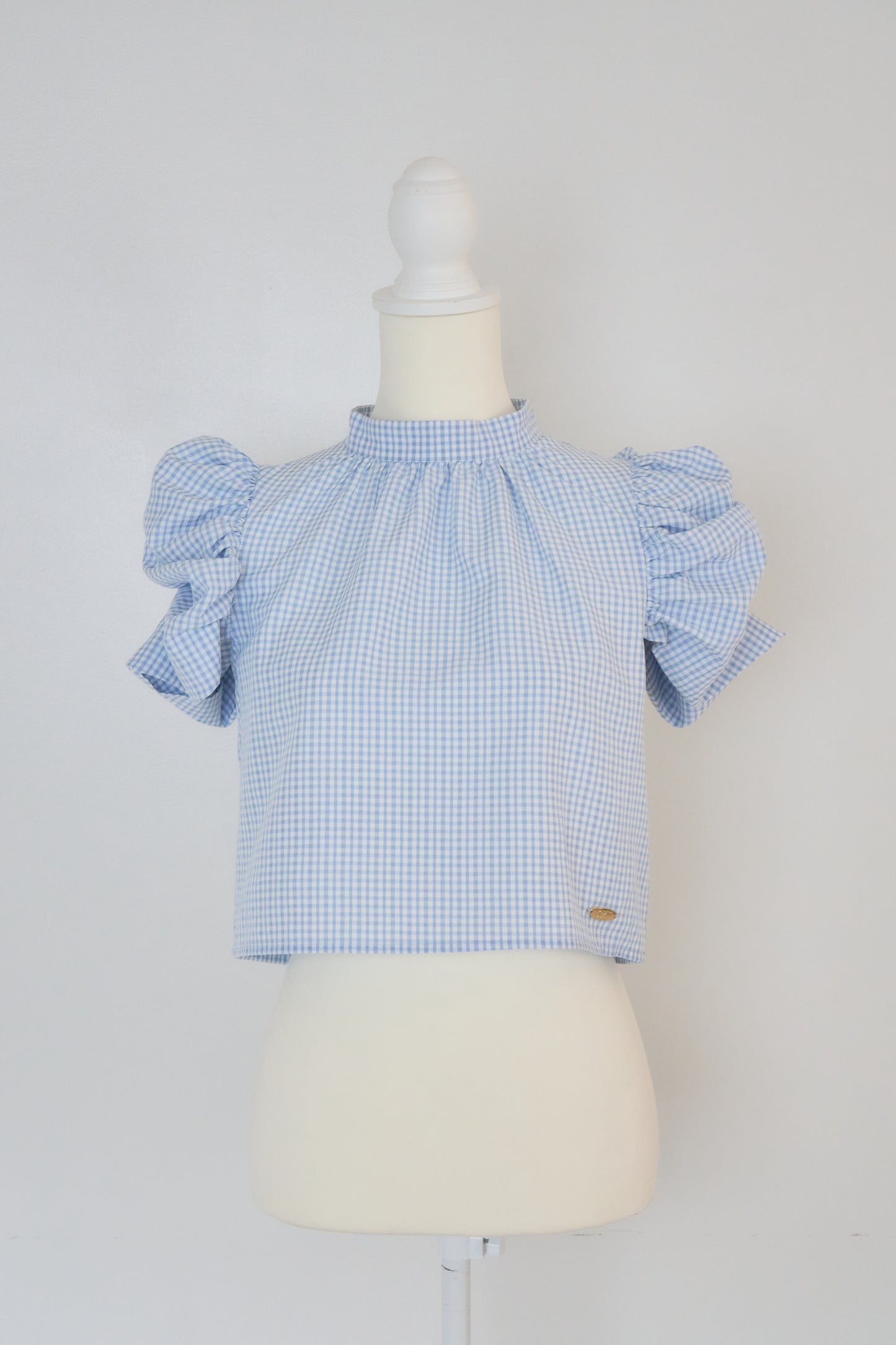 gingham puff sleeve blouse