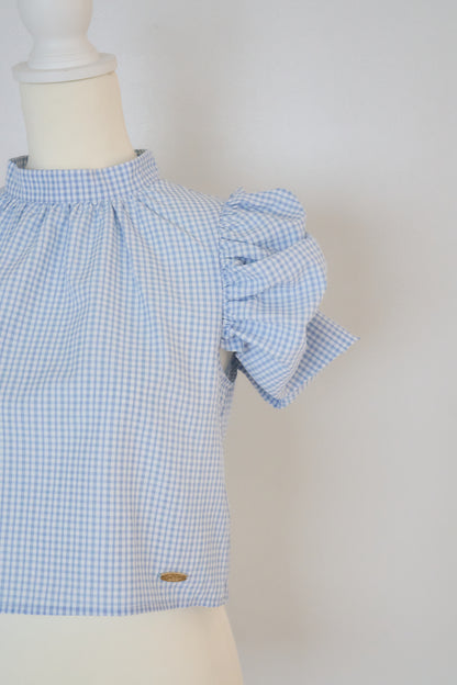 gingham puff sleeve blouse