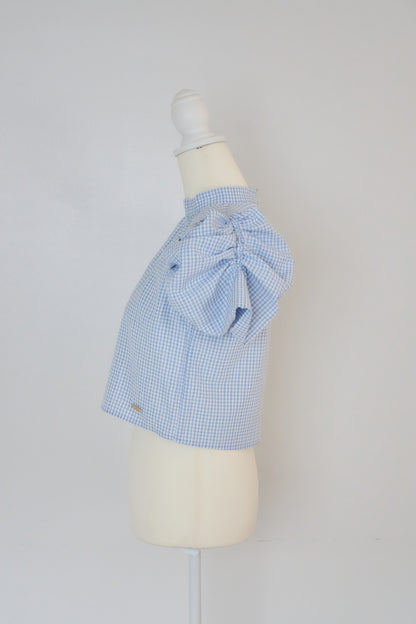 gingham puff sleeve blouse