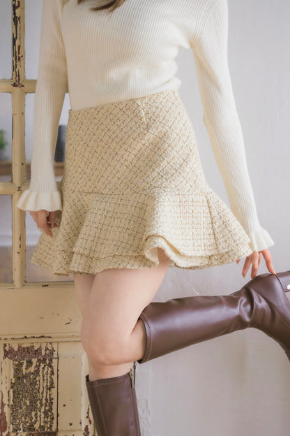 frill high-neck rib knit