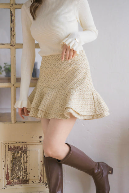 frill high-neck rib knit