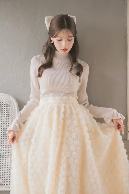 frill high-neck rib knit