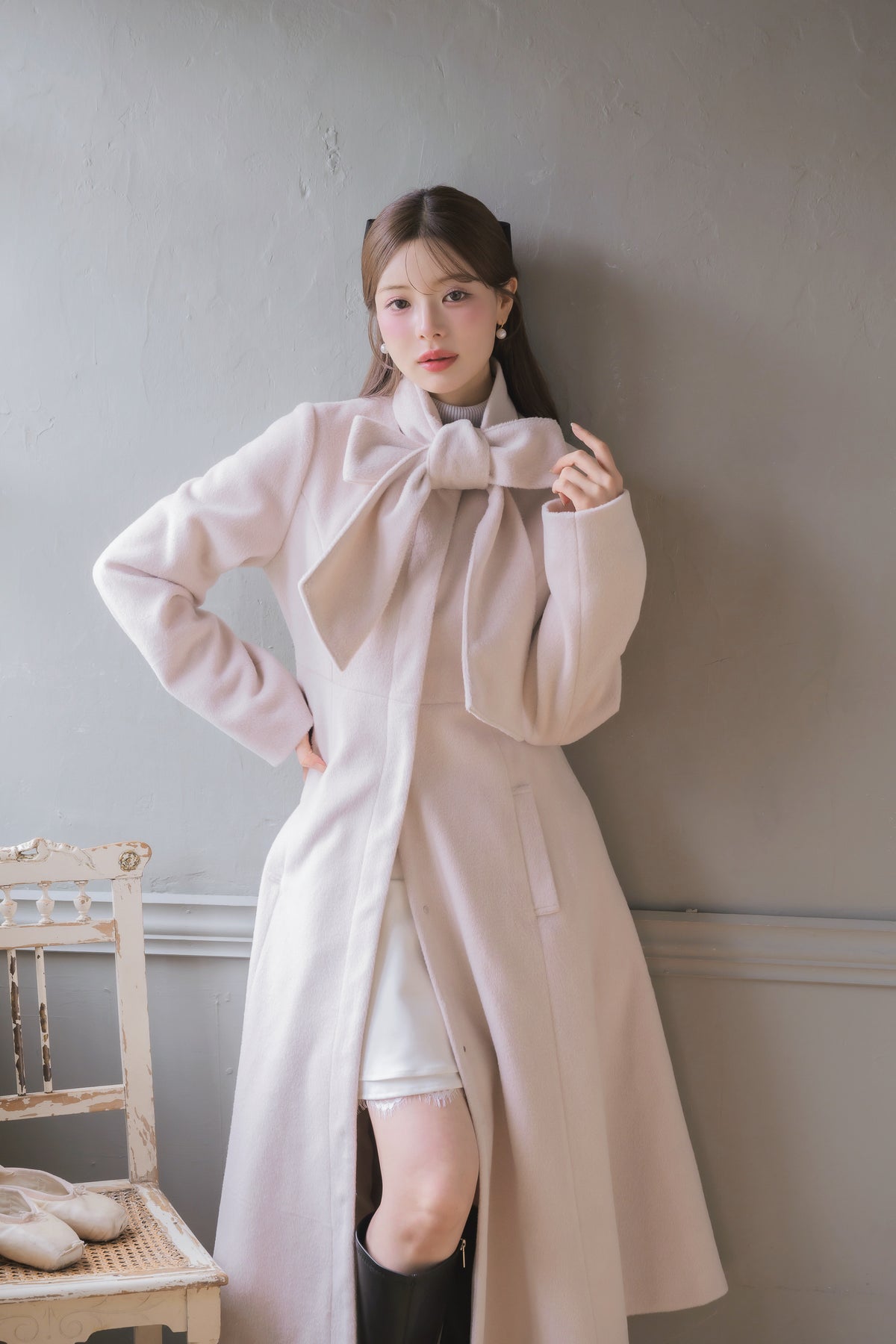 soft ribbon long coat