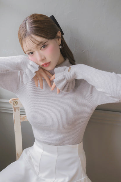 frill high-neck rib knit