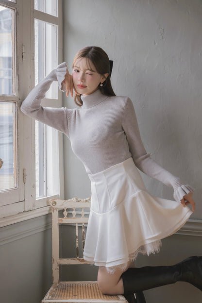 frill high-neck rib knit