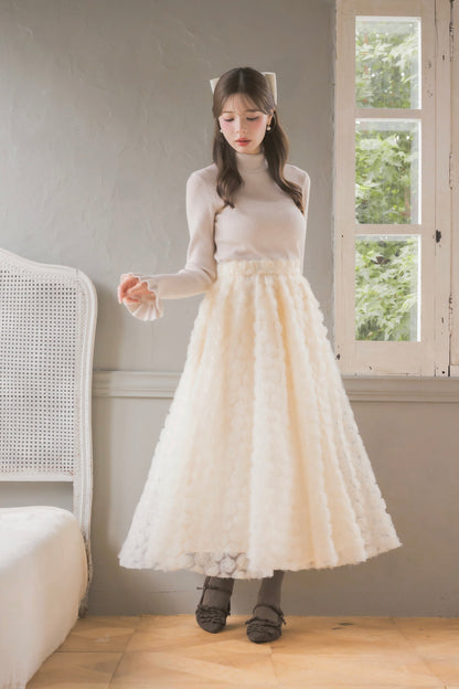 frill high-neck rib knit