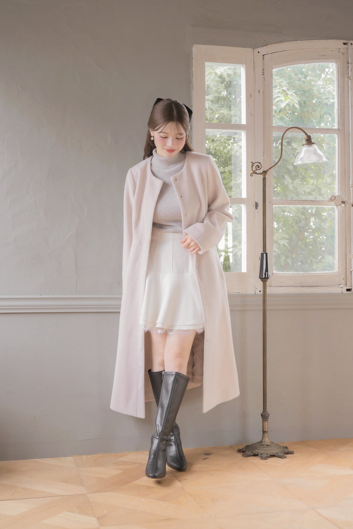 soft ribbon long coat