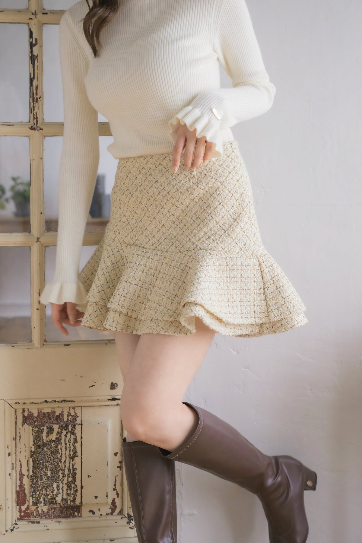 tweed whip mini skirt