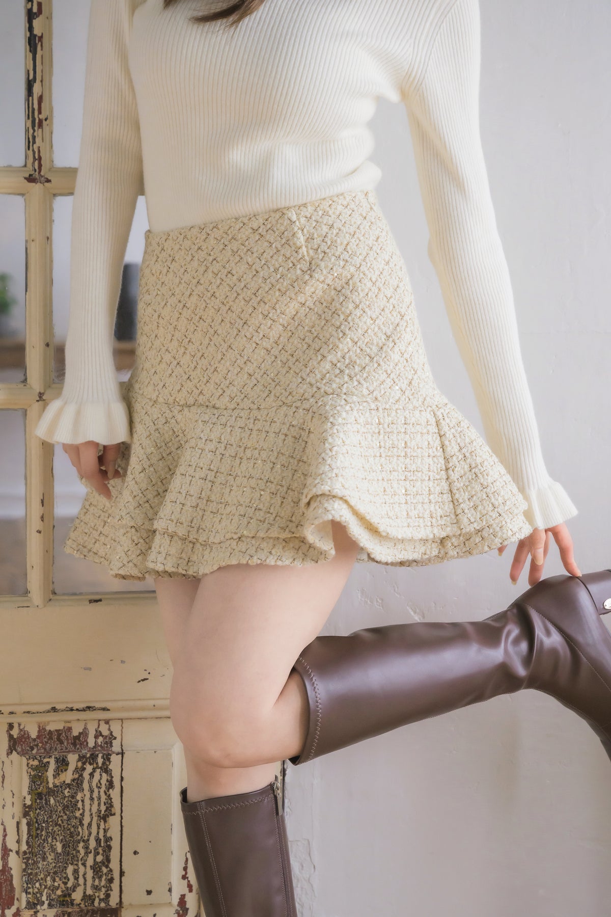 tweed whip mini skirt