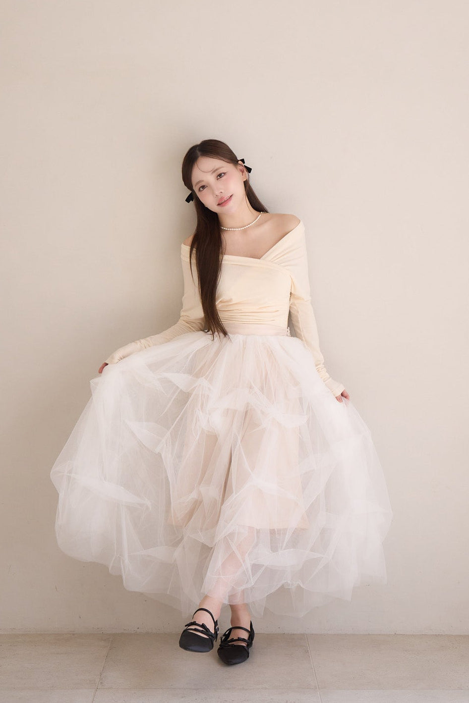 drape ribbon tulle skirt