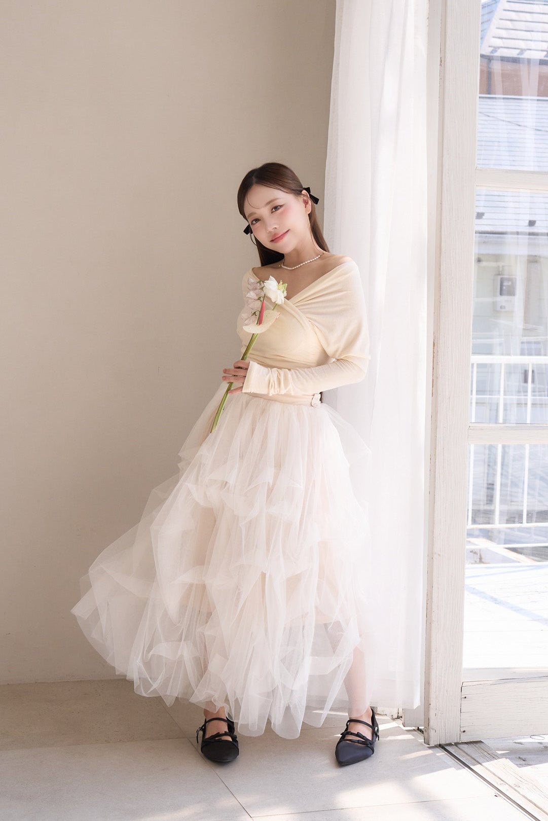 drape ribbon tulle skirt