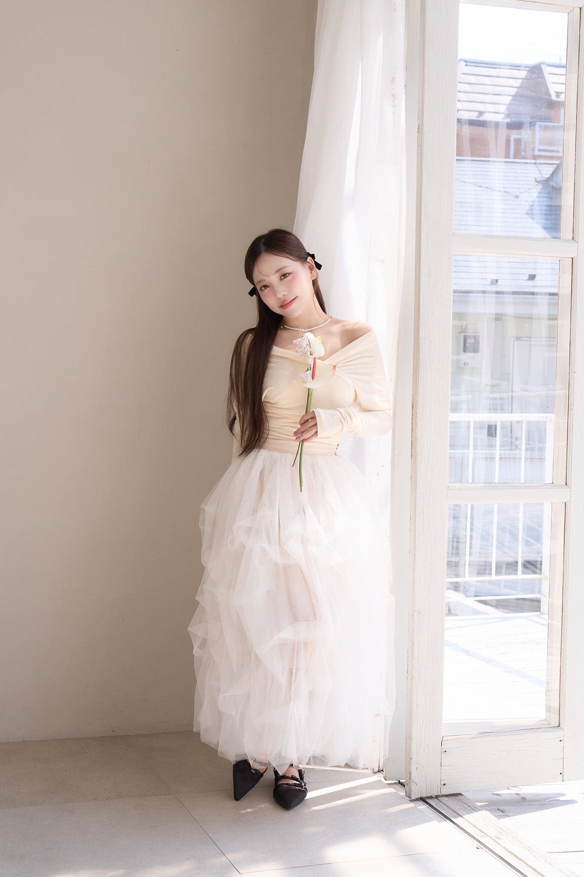 drape ribbon tulle skirt