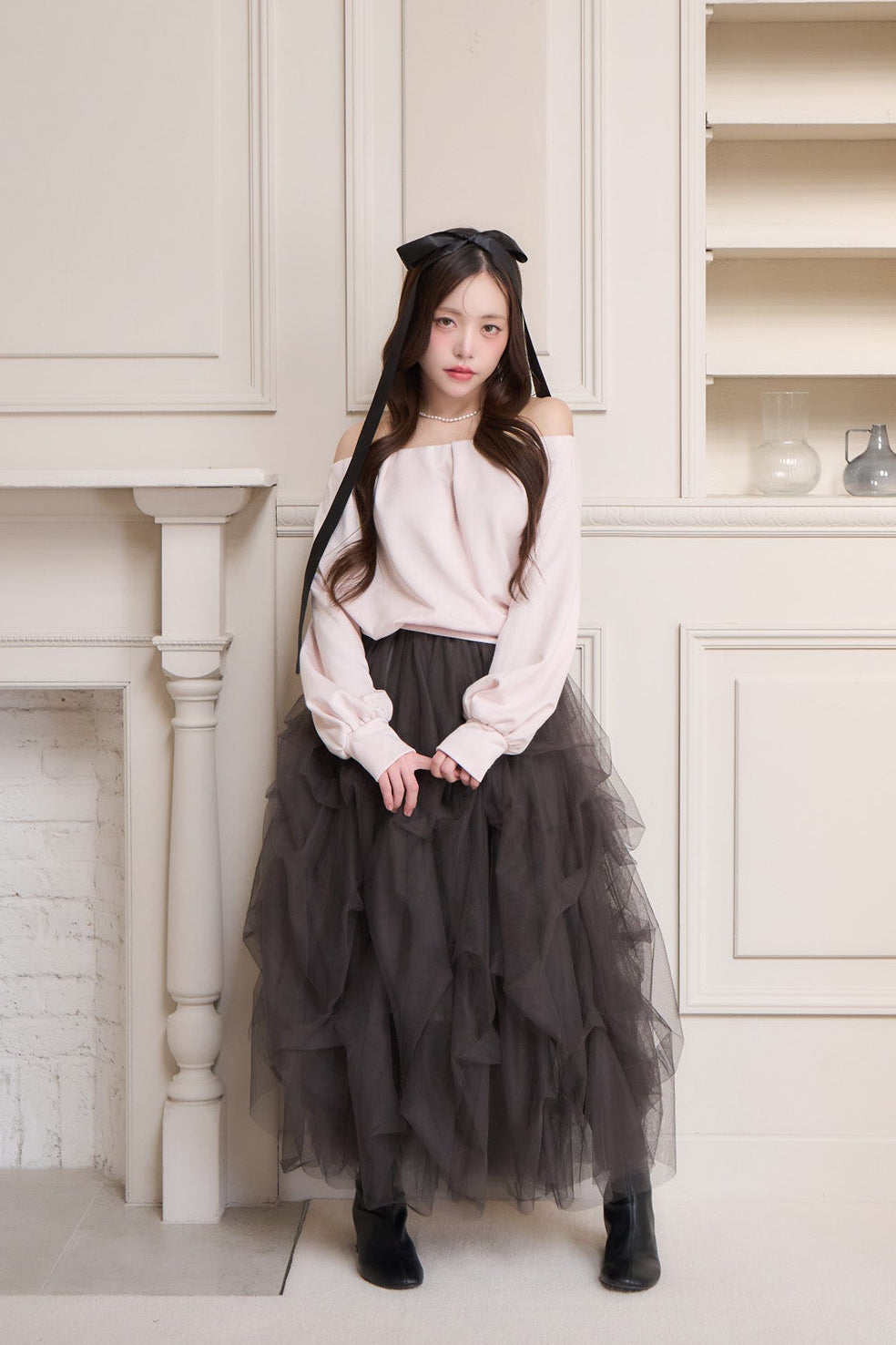 drape ribbon tulle skirt
