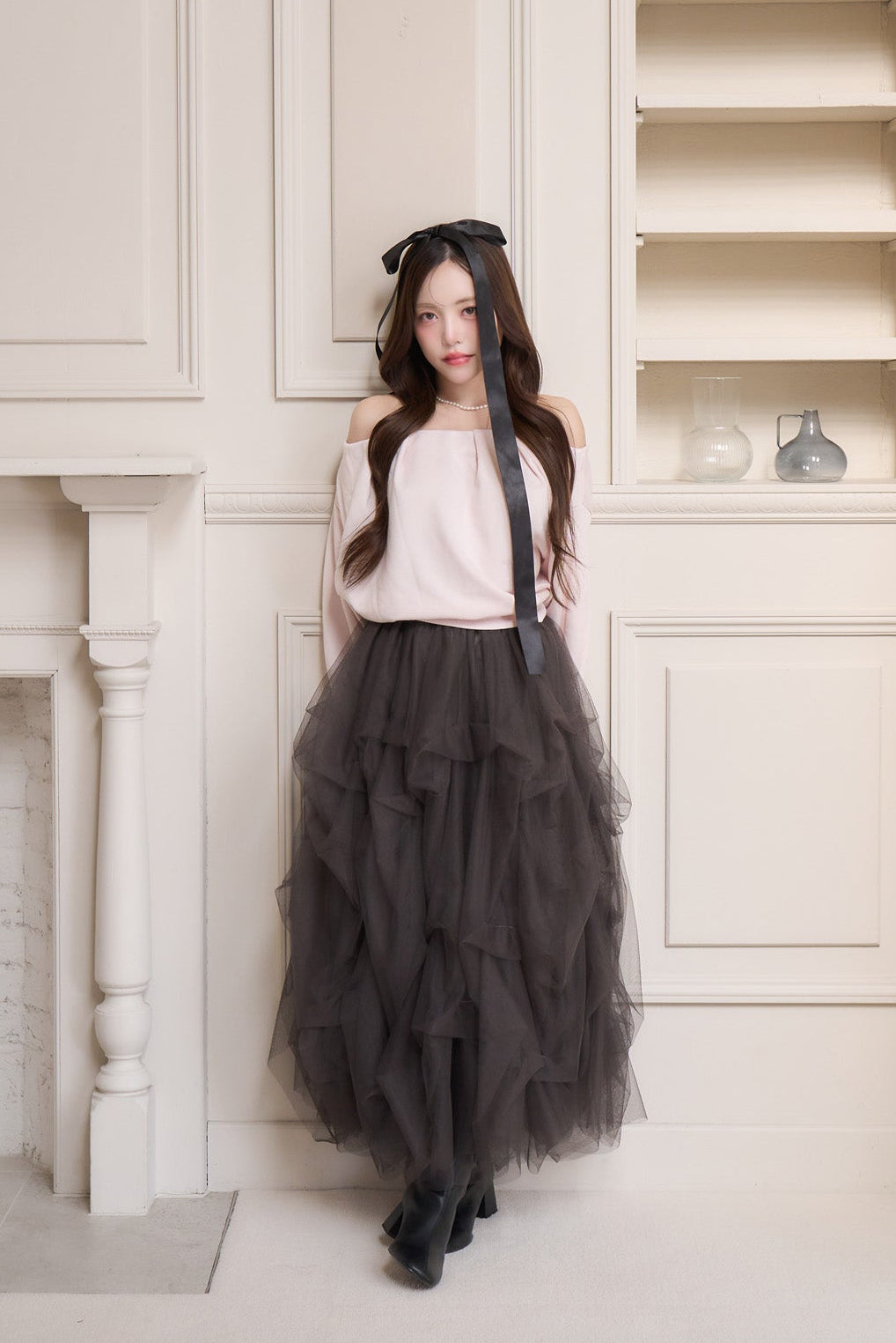 drape ribbon tulle skirt