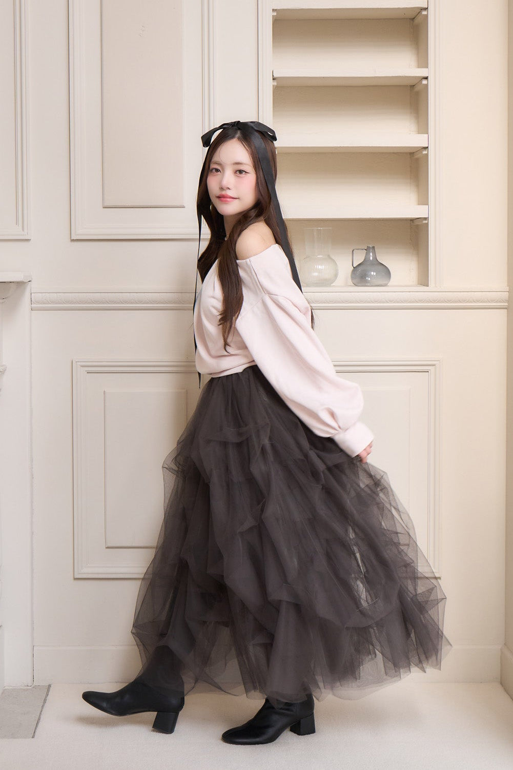 drape ribbon tulle skirt