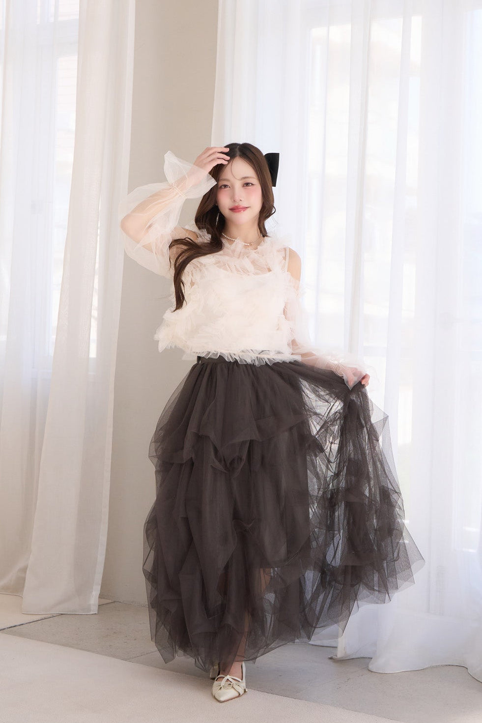 drape ribbon tulle skirt