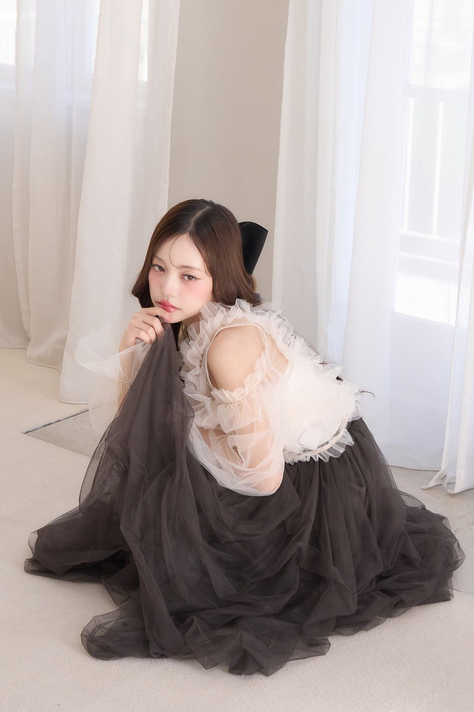 drape ribbon tulle skirt