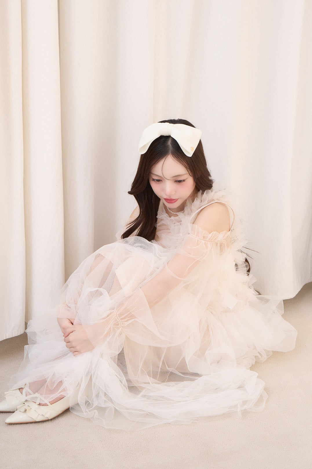 drape ribbon tulle skirt