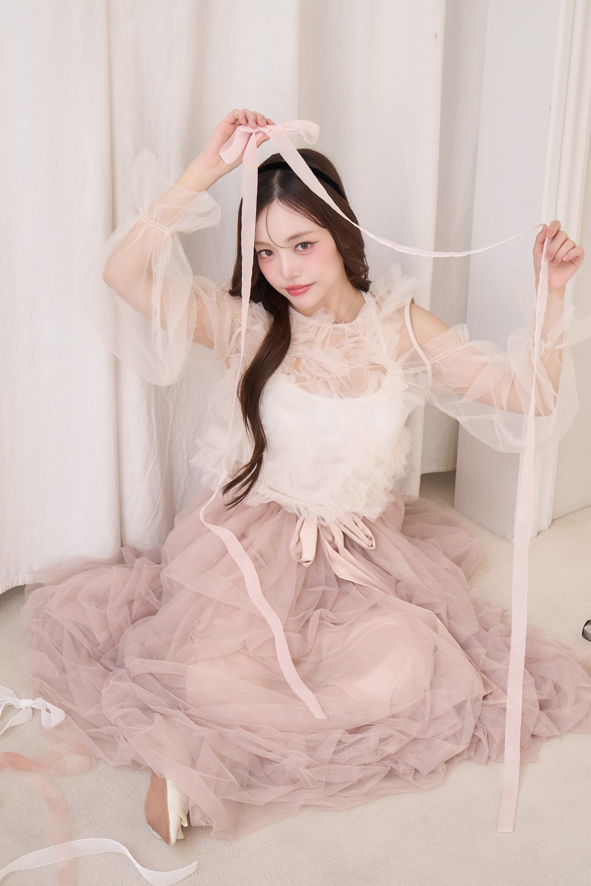 drape ribbon tulle skirt