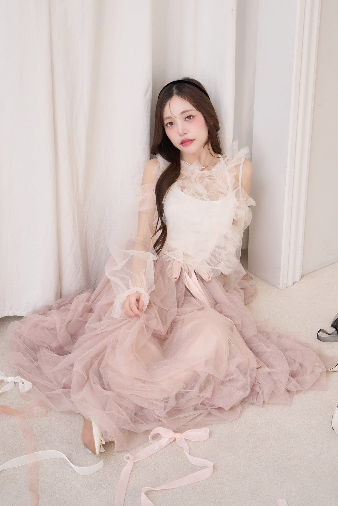 drape ribbon tulle skirt