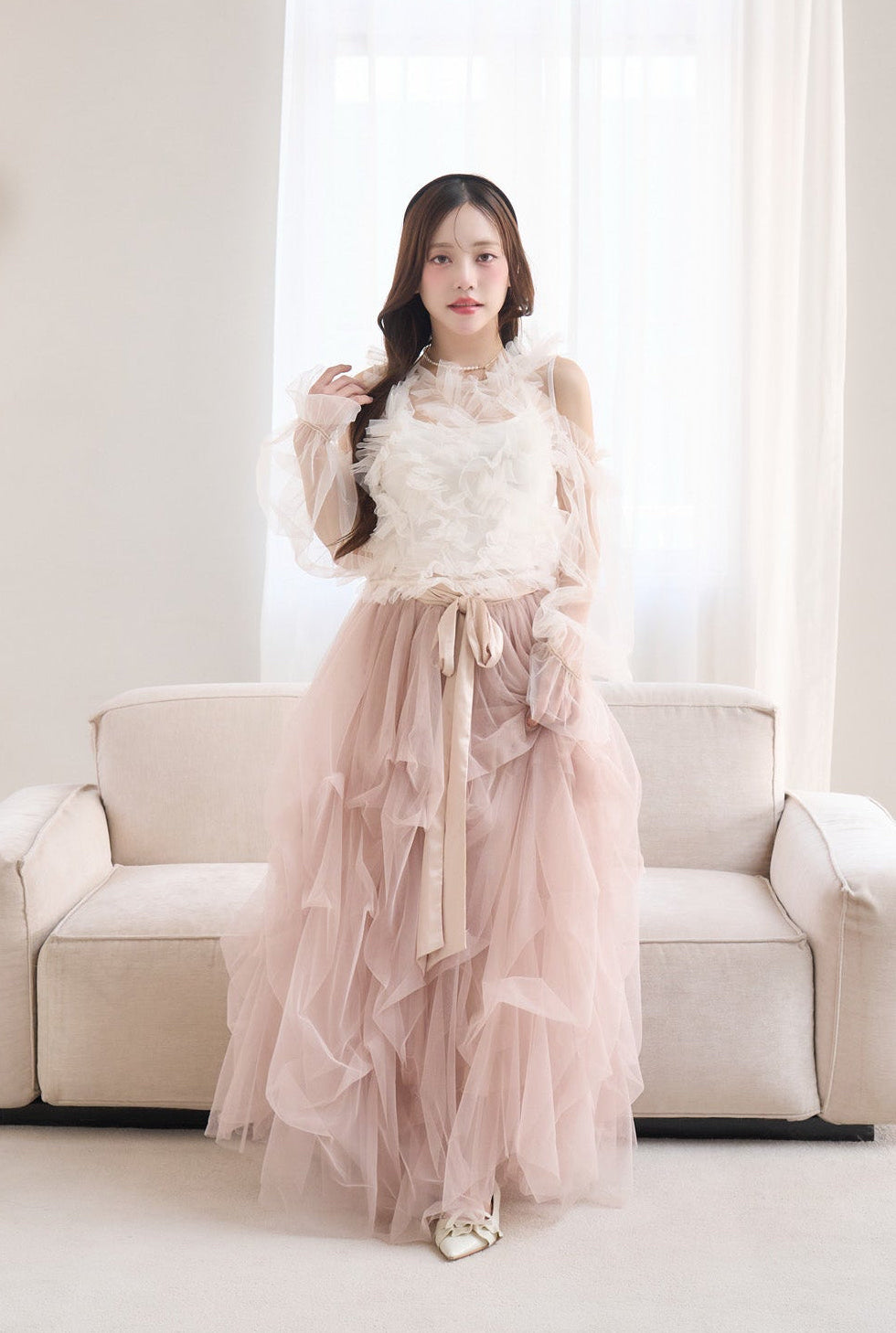 drape ribbon tulle skirt