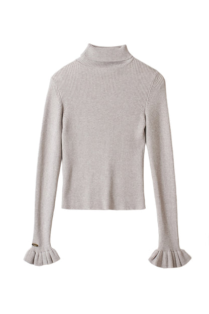 frill high-neck rib knit