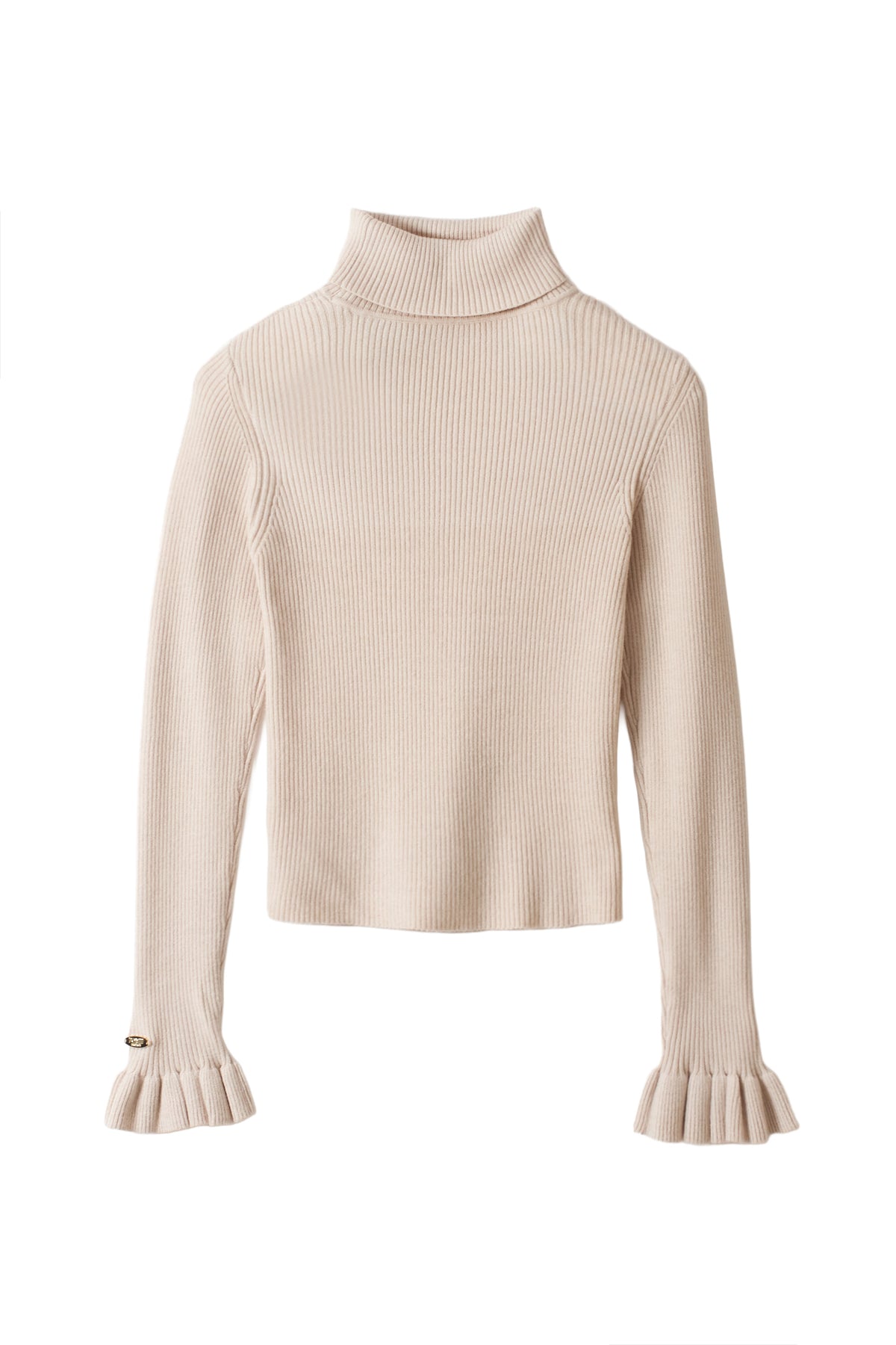 frill high-neck rib knit