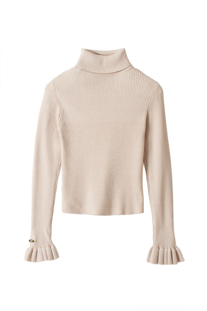 frill high-neck rib knit
