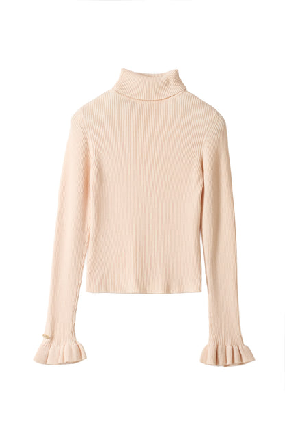 frill high-neck rib knit
