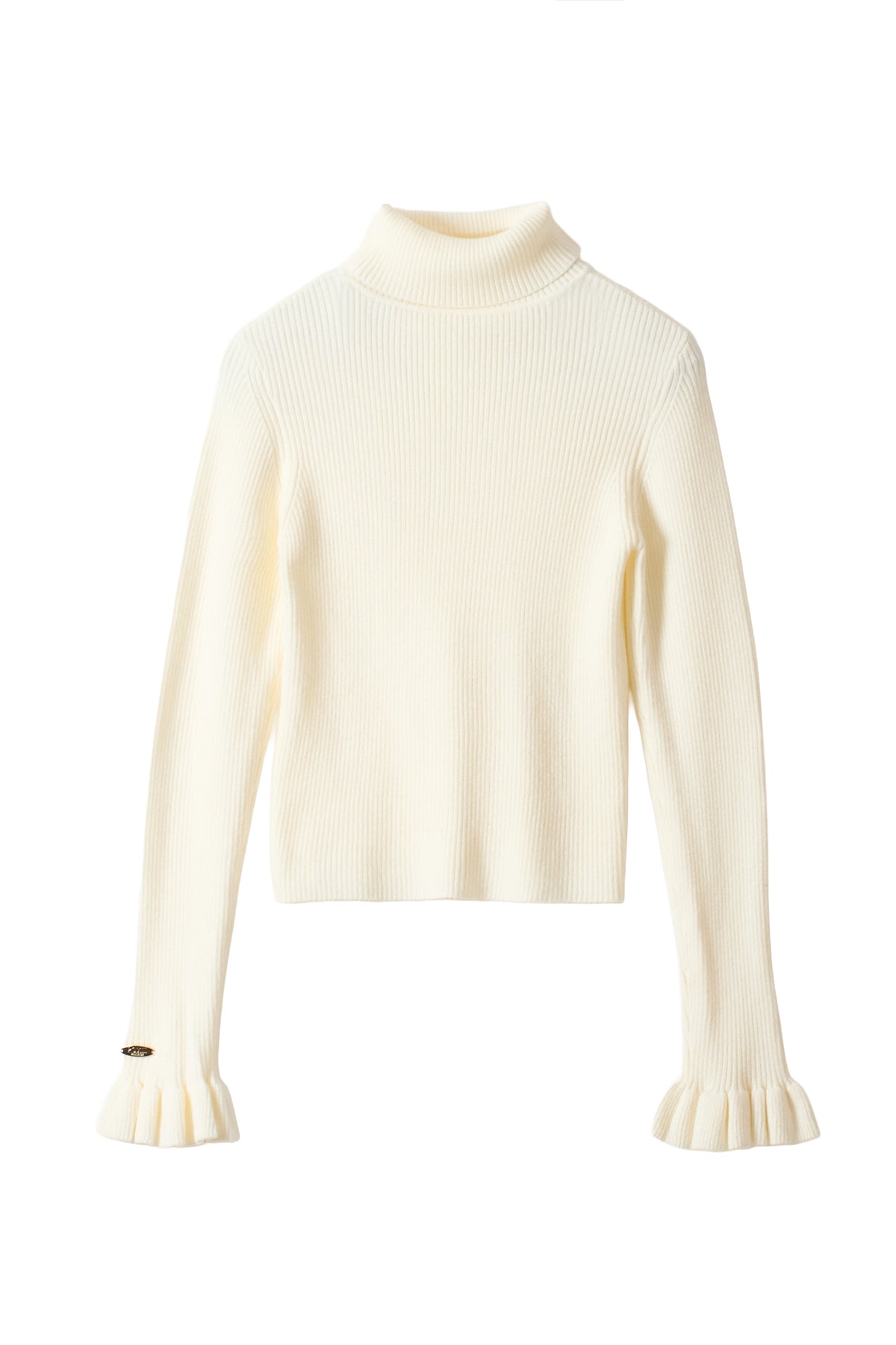 frill high-neck rib knit