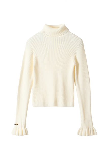 frill high-neck rib knit