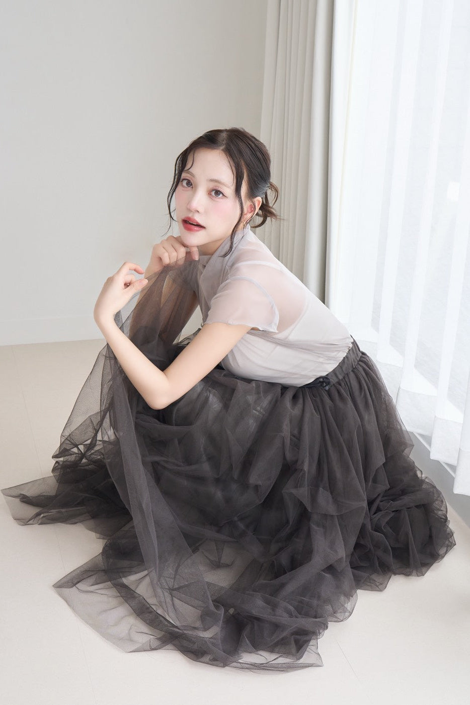 drape ribbon tulle skirt