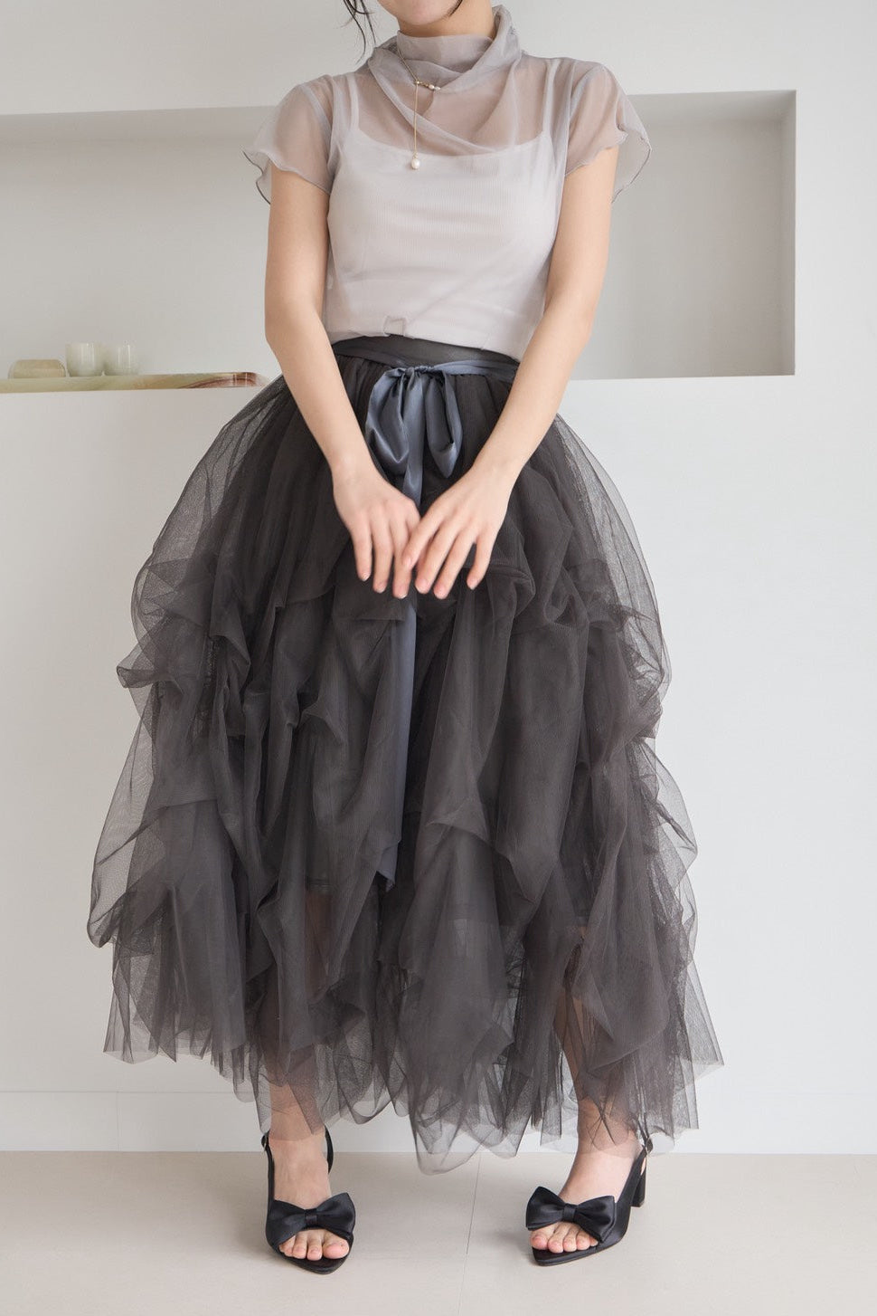 drape ribbon tulle skirt