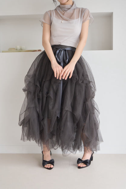 drape ribbon tulle skirt