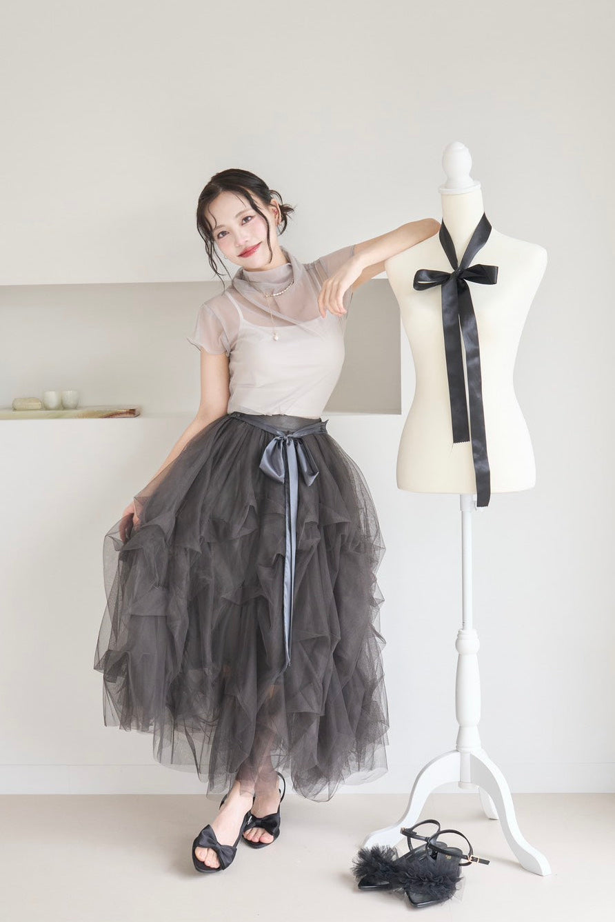 drape ribbon tulle skirt
