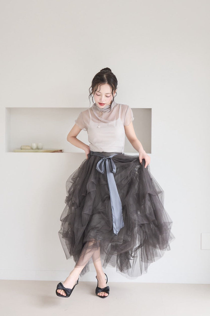 drape ribbon tulle skirt