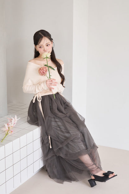 drape ribbon tulle skirt