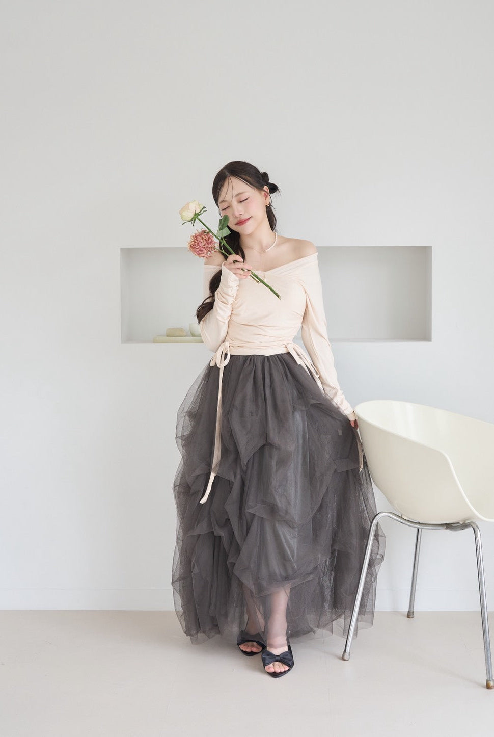 drape ribbon tulle skirt | POMIII PARTAGE