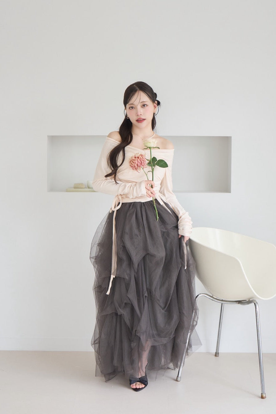 drape ribbon tulle skirt